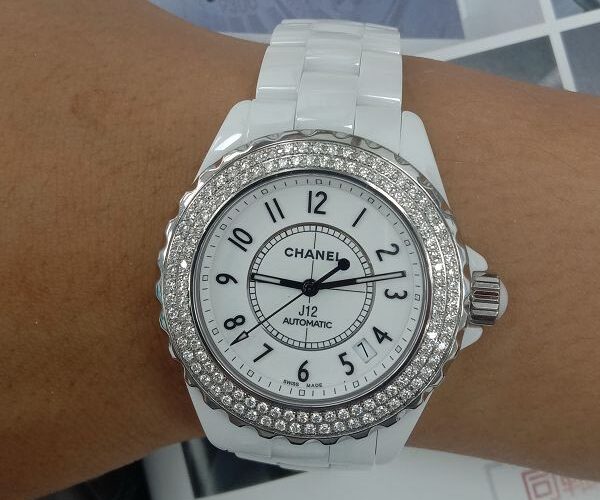 台中流當品拍賣 原裝 CHANEL J12 38mm 陶瓷 鑽圈 自動 女錶 9成5新 特價出清 ZR513